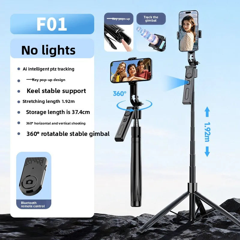 AI Face Tracking Selfie Stick Gimbal Stabilizer, Bluetooth Extendable Phone Tripod with 4-Axis Anti-Shake, Fill Light, Smart Aut