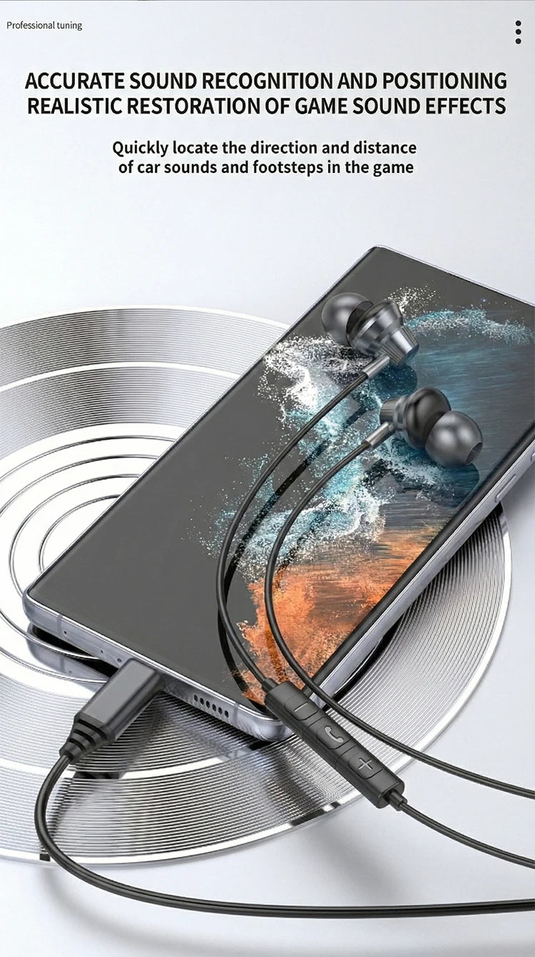 USB Type C Wired Earphones HiFi Stereo Surround 3.5mm in Ear Wired Headphones For Samsung Galaxy S26 S25 S24 Ultra Wired Earbuds
