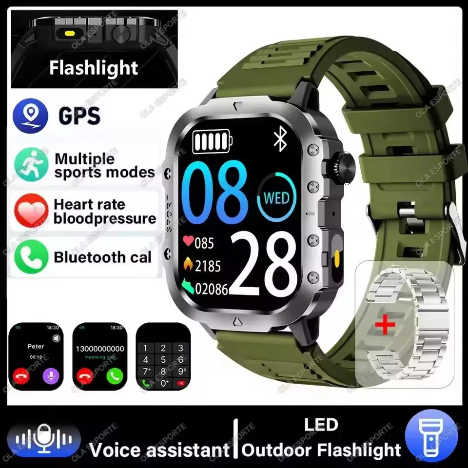 2026 New Rugged Military GPS Smart Watch Men Bluetooth Call Health Monitoring Sports 5ATM Waterproof Smartwatches Man Pk HT30