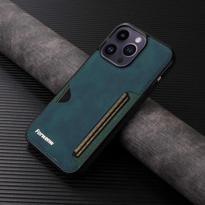 Retro Card Holder Phone Case for iPhone 18 17 16 15 14 13 12 11 Pro Max 17E Air XS XR SE 7 8 Plus Busines Wallet Leather Cover