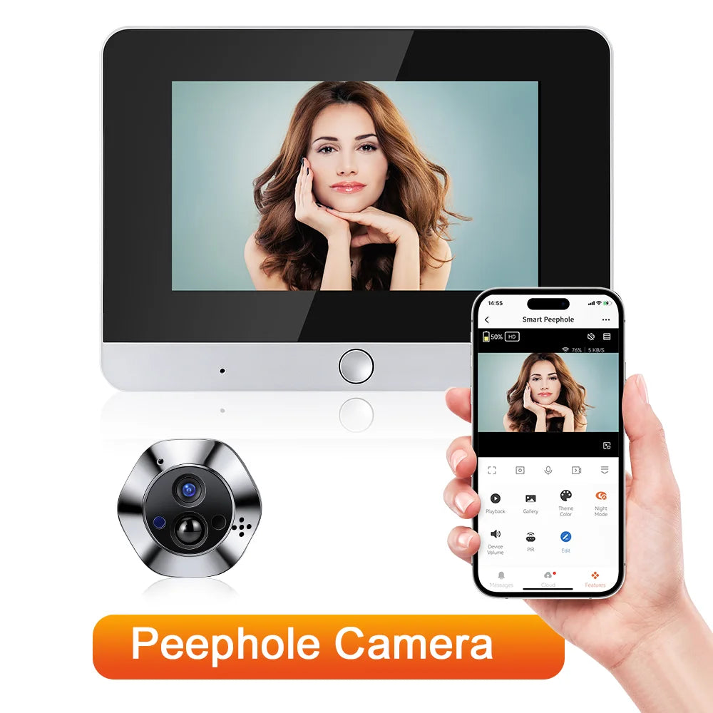5 Inch WiFi Tuya Video Doorbell 1080P HD Peephole Camera 140° Wide Angle PIR Motion Detection Two-Way Talk Night Vision Monitor
