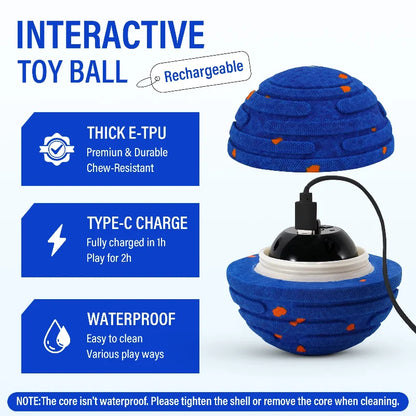 Smart Interactive Dog Toy, Indestructible E-TPU Toy Ball for Aggressive Chewers, Automatic Moving, Rechargeable Ball for Small/M