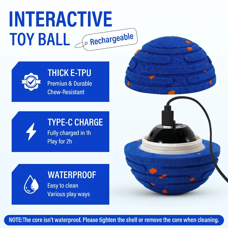 Smart Interactive Dog Toy, Indestructible E-TPU Toy Ball for Aggressive Chewers, Automatic Moving, Rechargeable Ball for Small/M