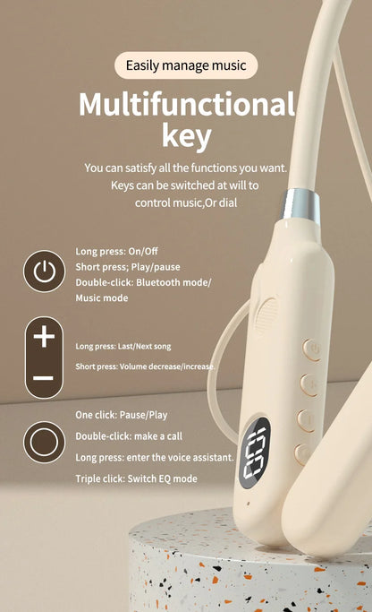 BT-12 Wireless Bluetooth Earphones Sports Headphones Card Insertion Digital Display Noise Cancelling Headset HiFi Music Earbuds