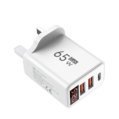 65W USB C Charger Fast Charger Phone Charger Adapter with LED Display QC3.0 EU/US/UK Plug For iPhone Samsung Xiaomi Wall Charger