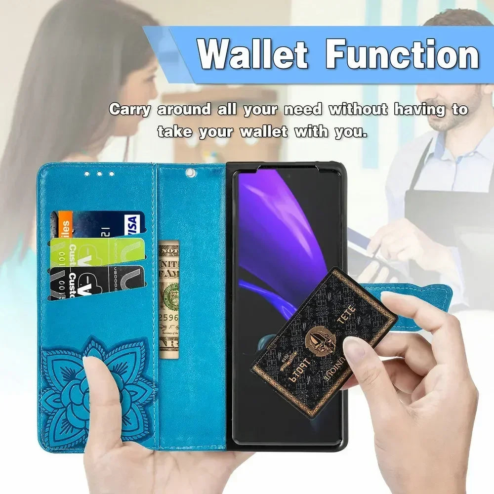 Butterfly Leather Etui for Coque Samsung Z Fold 8 Ultra 4 2 Fold5 Fold6 7 Flip Case Samsung Galaxy Z Fold 5 6 Wallet Cover Funda