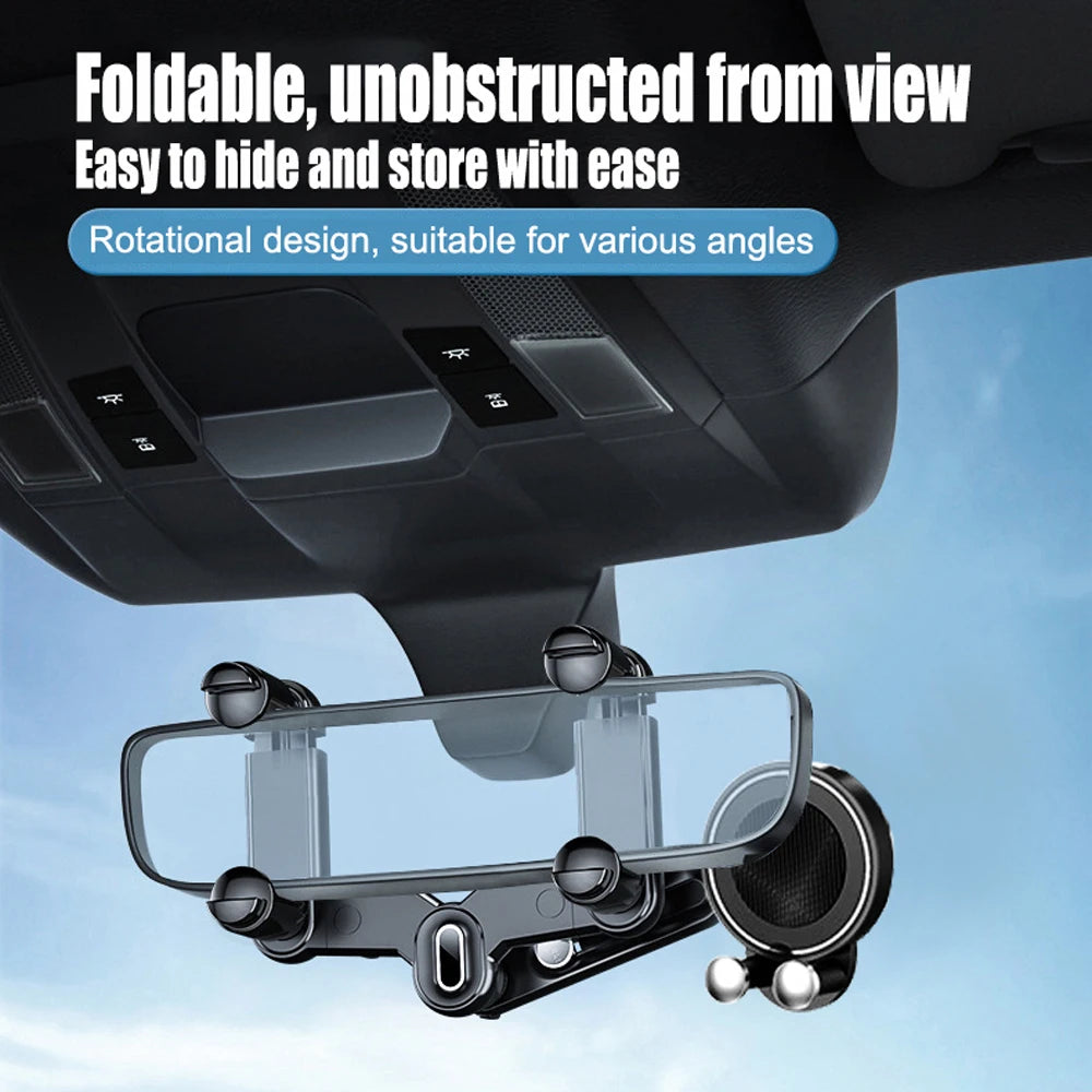 Universal Magnetic Car Mirror Mobile Phone Holder – 360° Rotation, Adjustable – For Car Navigation