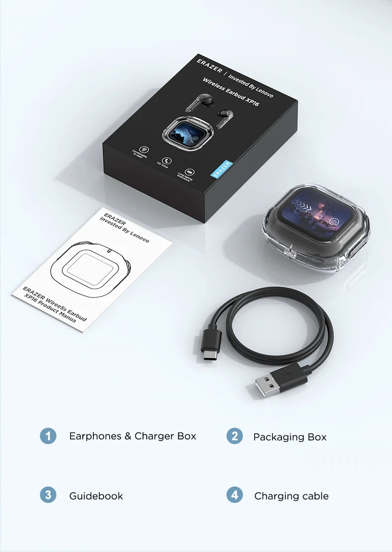 Low Latency Earphones ERAZER XP16 Wireless Earbuds AI Translation High-definition LCD Display For Music Sports Gaming Office
