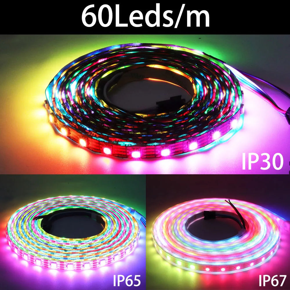 WS2811 WS2812B WS2813 WS2815 30/60/144Pixels/Leds/m 5050 RGBIC Smart LED Strip WS2812 Individually Addressable IC Light DC5V/12V