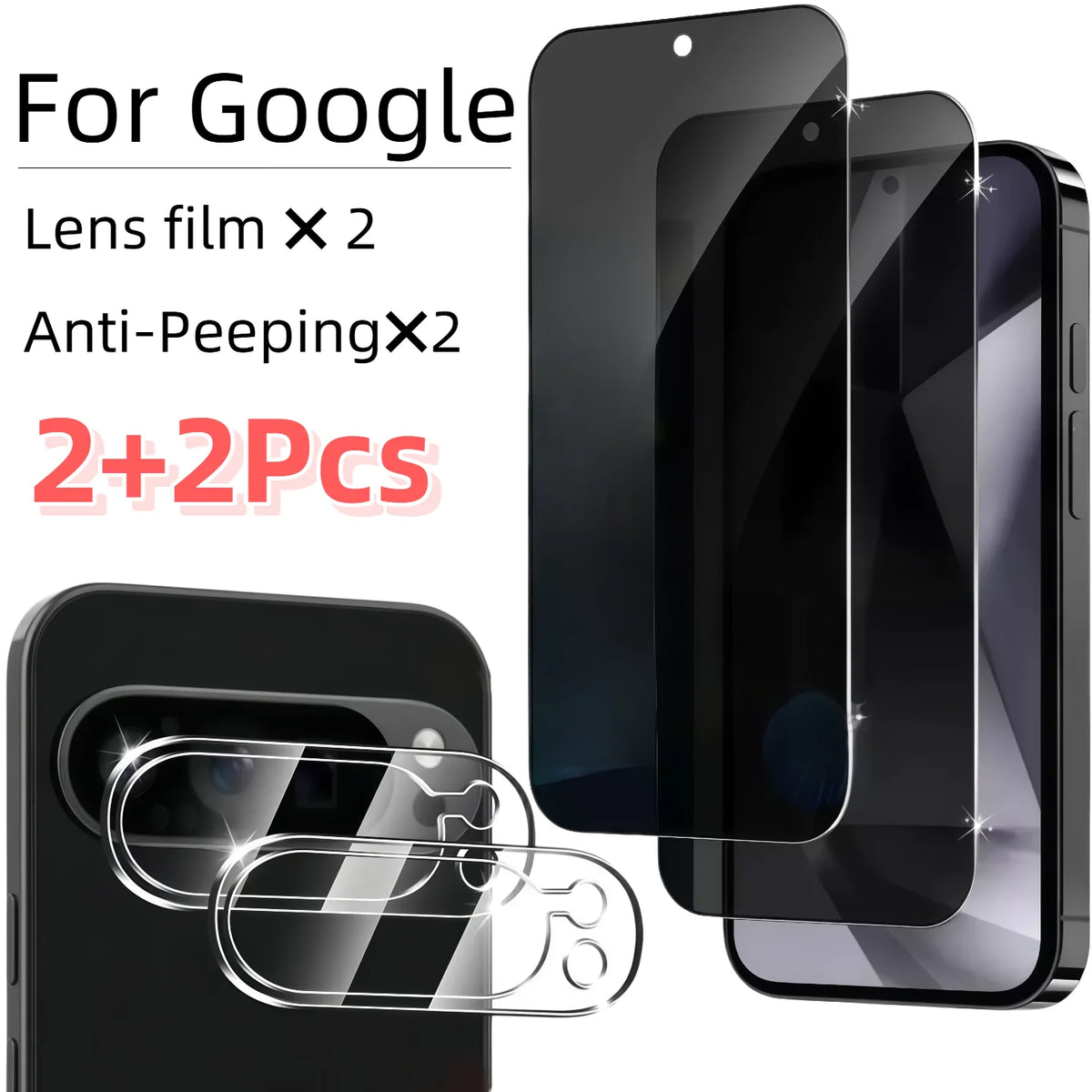 2PCS Anti-Spy Tempered Glass Screen Protector And 2PCS Camera Lens Protector for Google Pixel 6A/7A/8A/8Pro/9A/9Pro XL/10Pro XL