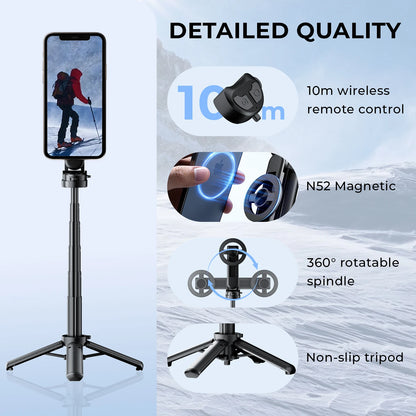 Magnetic Phone Holder 360° Rotation Pocket Selfie Stick With Bluetooth Remote Adjustable Desktop Stand for Live Streaming
