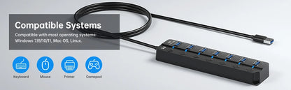 USB Hub 3.0 Multiprise USB High Speed Splitter 7 Port 5Gbps Hub Power Adapter with Switch Long Cable with Multiple Expander Hub