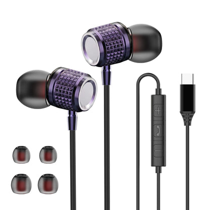 USB Type C Earphones HiFi Heavy Bass Earbuds Metal In Ear Noise Reduction 3.5MM Wired Headphones For Samsung S25 24 Z Fold7 Flip
