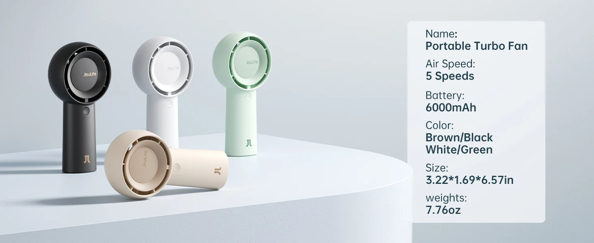 JISULIFE Handheld Turbo Fan, 4000mAh USB Rechargeable Battery , Small Pocket Fan with 5 Speeds, Protable for Travel/Home/Office