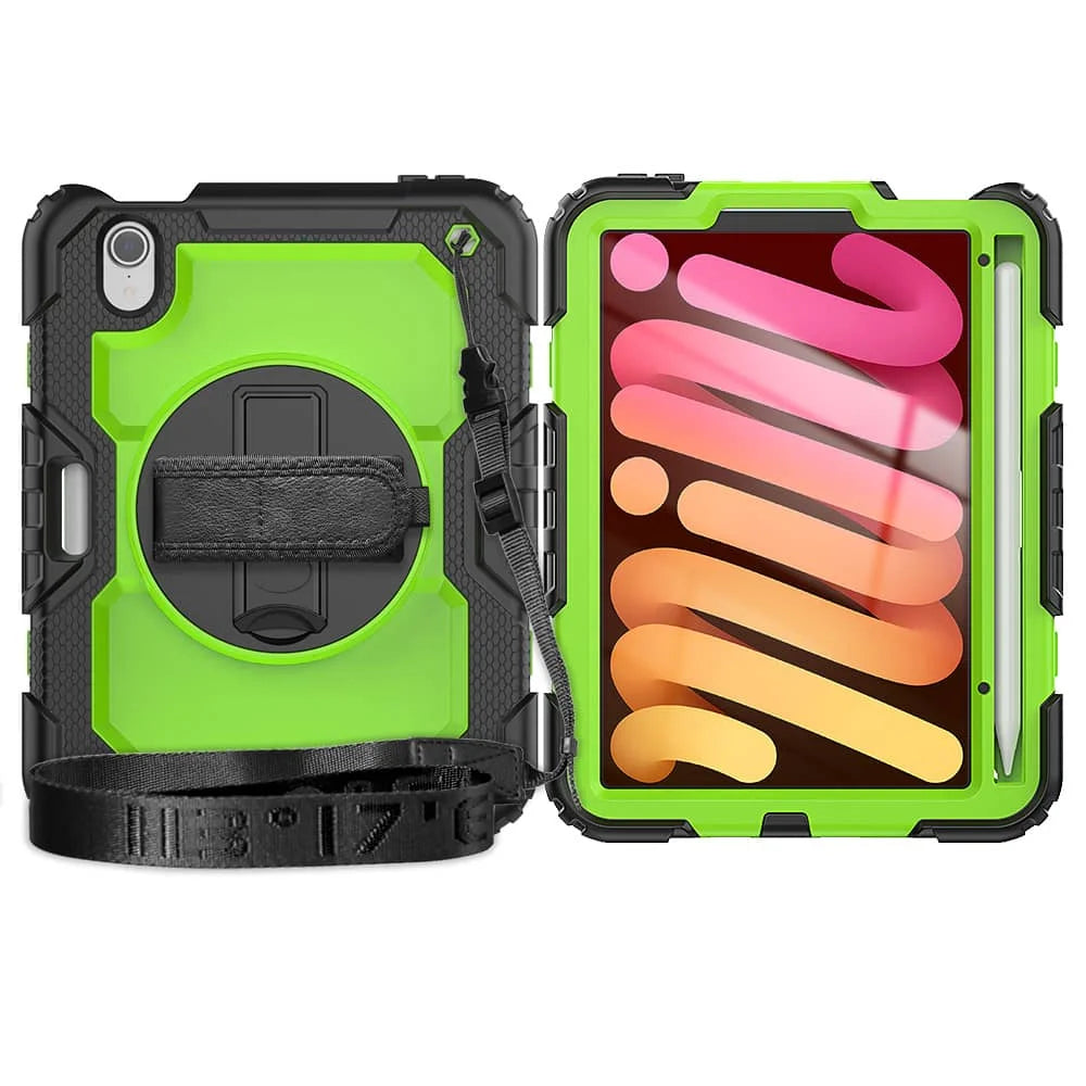 Case for iPad Mini 7 (A17 Pro)2024/ Mini 6 8.3'' with Screen Protector Pencil Holder [360 Rotating Hand Strap] &Stand Shockproof