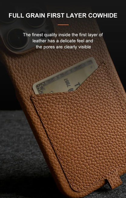 Multifunctional Charging Cable Lanyard Genuine Leather Case for IPhone 18 Pro Max 17Pro 16 15 14 13Pro Crossbody Strap Card Slot