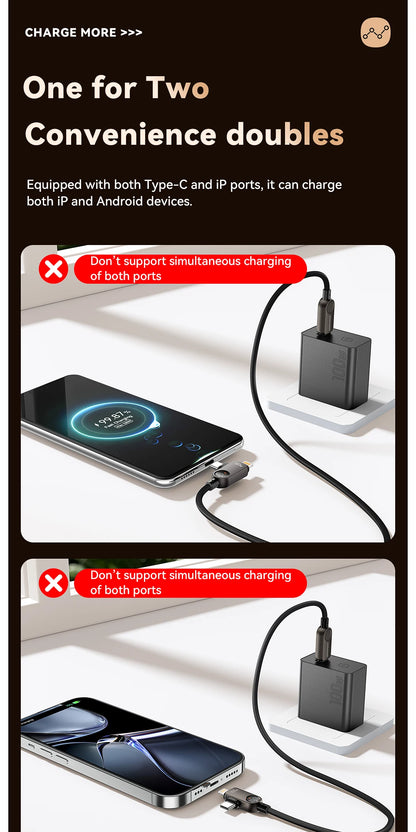 Essager 2-in-1 USB Type C to Lightning Cable 100W PD Fast Charging Wire for iPhone 17/16/15/14 MacBook iPad Xiaomi - Type C to L