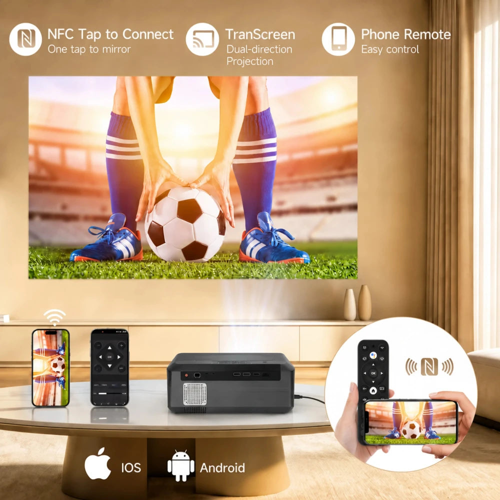 CAIWEI A10R Google TV 4K Projector 4000 ANSI Full HD 1080P Android 14 Home Theater for Movies Auto Focus Portable Projector Beam