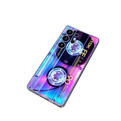 Neon Glow Cassette Clear Soft TPU Back Cover For Samsung Galaxy S26 S25 S24 FE A15 A55 A57 Shockproof Phone Case