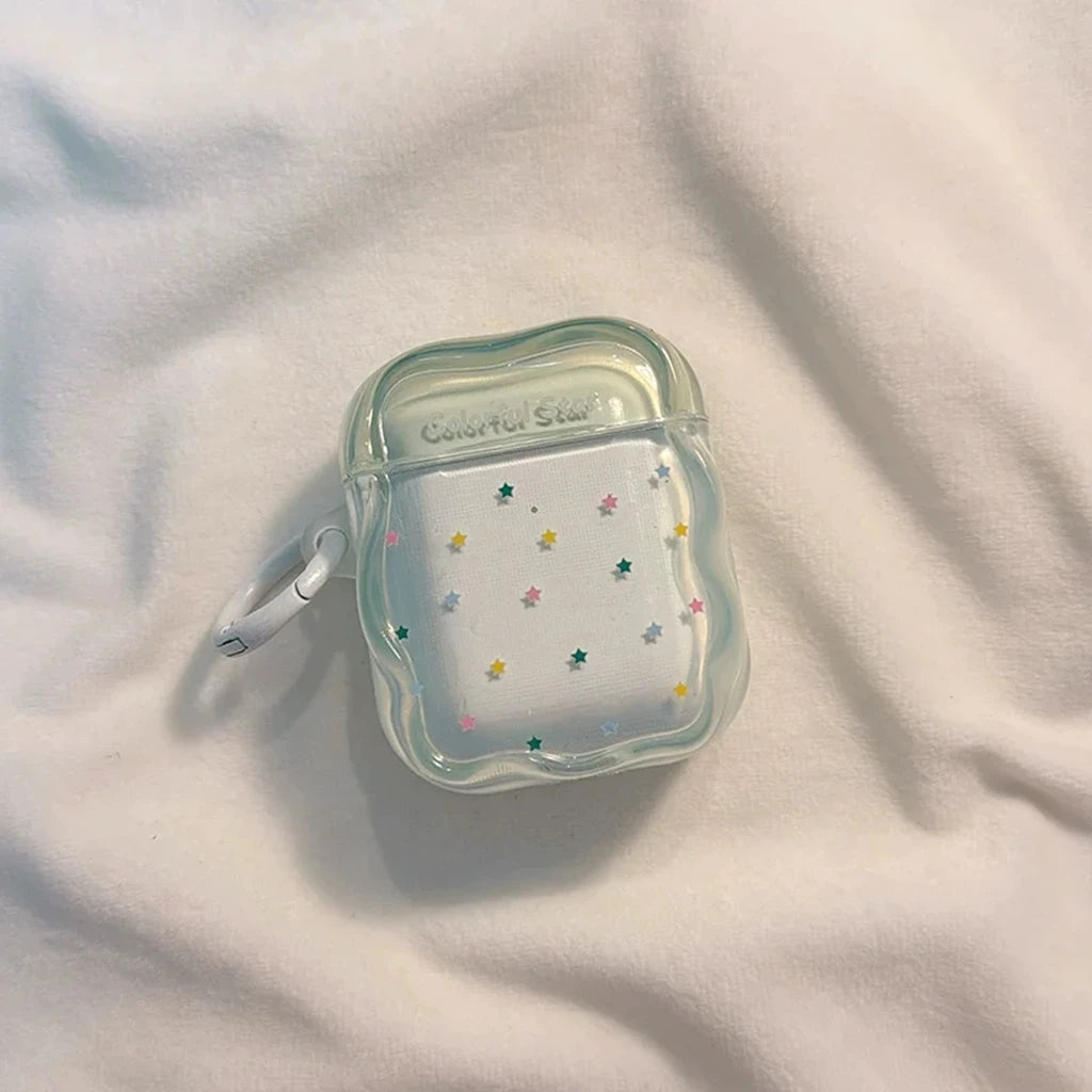Dopamine Gradient Colorful Little Star Wavy Edge With Pendant Shock Proof Earphone Cover Case for AirPods 1 or 2 3 4 5 Pro 2 3