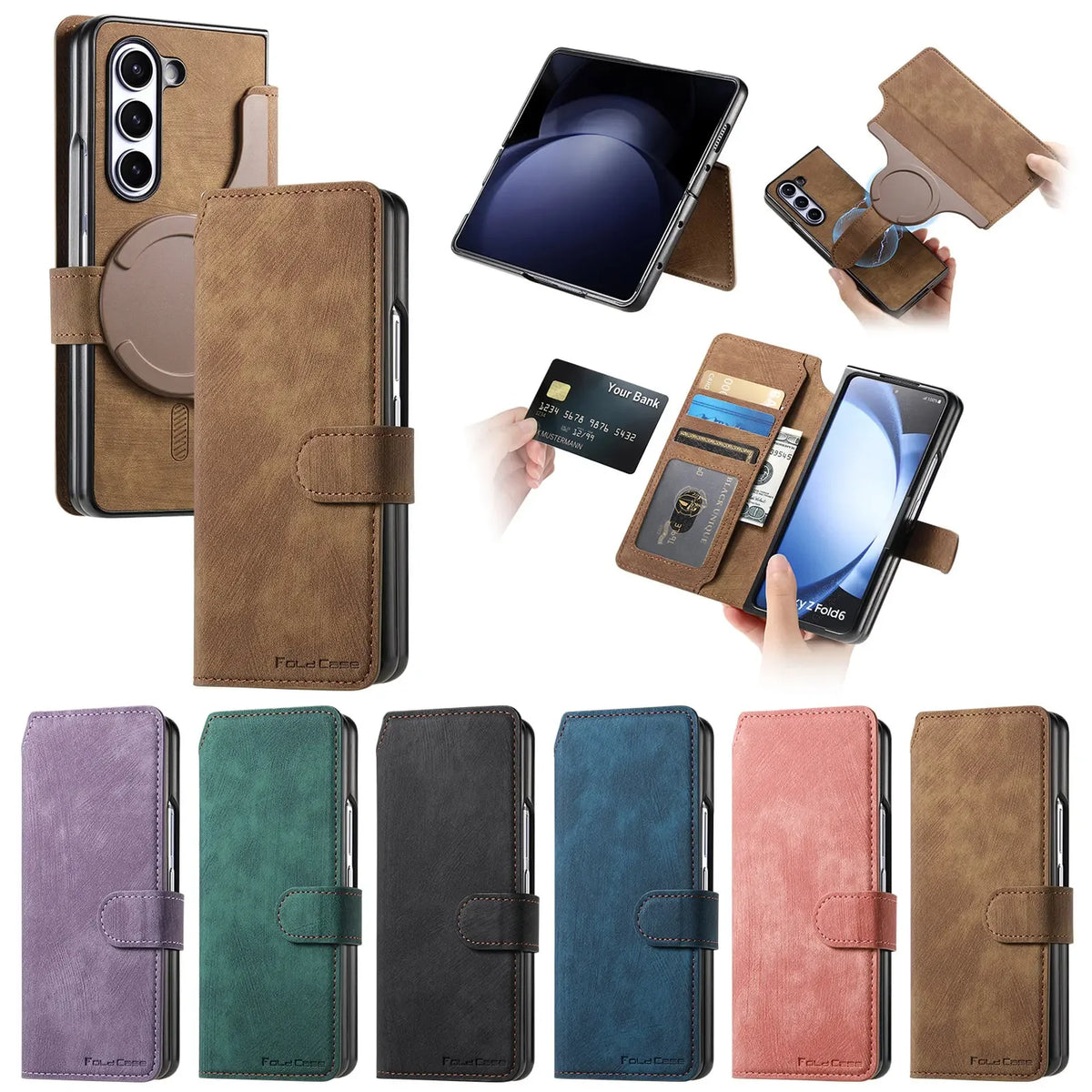 2 in 1 Detachable Cards Solt Wallet Flip Book Case For Samsung Galaxy Z Fold 6 5 5G Fold6 Fold5 Removable Bag Magnetic Cover