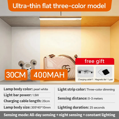 USB Rechargeable Motion Sensor LED Light, Black & White Available - Under Cabinet Lighting for Kitchen Home Indoor  LED Lighting