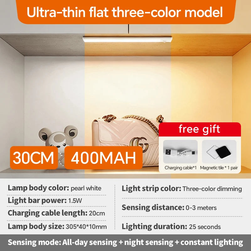 USB Rechargeable Motion Sensor LED Light, Black & White Available - Under Cabinet Lighting for Kitchen Home Indoor  LED Lighting