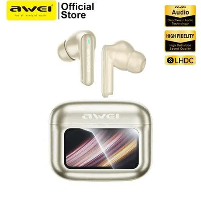 AWEI T56 ANC Wireless Bluetooth V 5.4 Earphones Noise Reduction Headphones Full-Color LED Touchscreen TWS Sport Headest With Mic