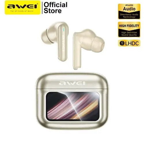 AWEI T56 ANC Wireless Bluetooth V 5.4 Earphones Noise Reduction Headphones Full-Color LED Touchscreen TWS Sport Headest With Mic