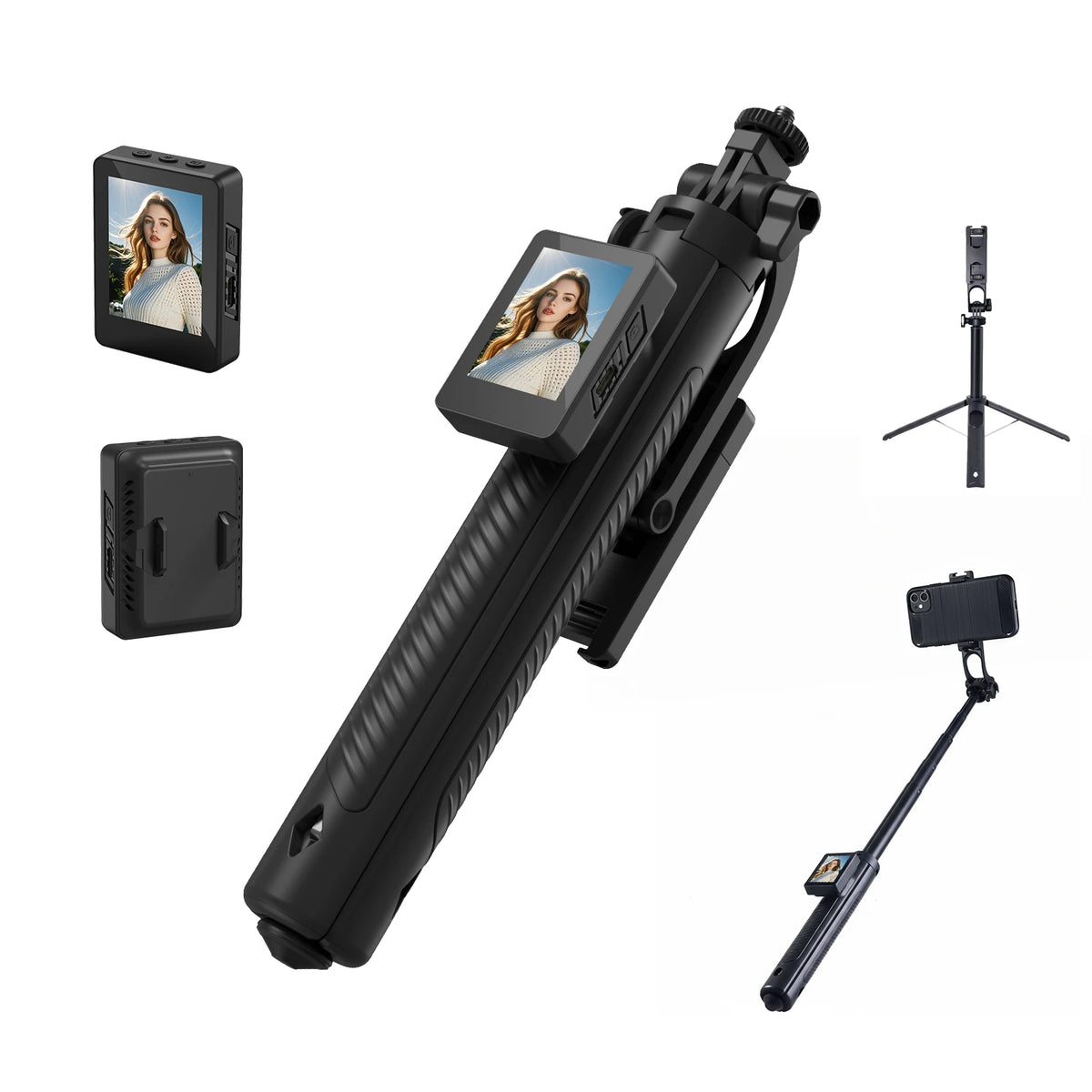 2in1 Selfie Stick Tripod Screen Sharing Device with Remote Aluminum Alloy Phone Tripod Bluetooth Remote and 270°Rotation Stand