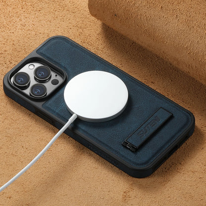 For Magsafe Invisible Bracket Cover For iPhone 12 13 14 15 16 17 18 Pro Max Magnetic Leather Phone Case For IPhone 17 18 Pro Max