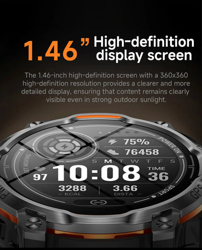 New Technology 2026 Offline Map GPS Smart Watch Men 1200mAh Battery Waterproof Compass Altimeter 100+Sports Military Smart Watch