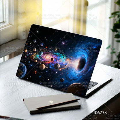 2PCS Galaxy Planet Laptop Skin Sticker, Space Black Hole Universe Design Decal Cover for Macbook HP Dell Lenovo 11-17 inch