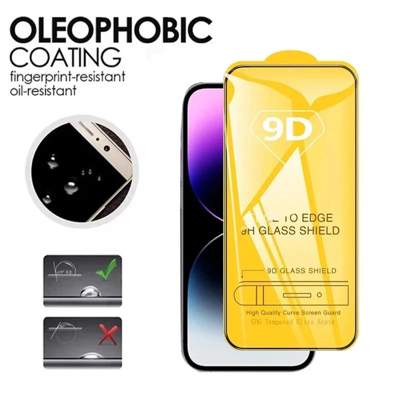 9D Screen Protectors Tempered Glass for iPhone 17 18 Pro Max 16 16e 15 14 13 12 11 Protective Glass for iPhone X XR XS 7 8 Plus