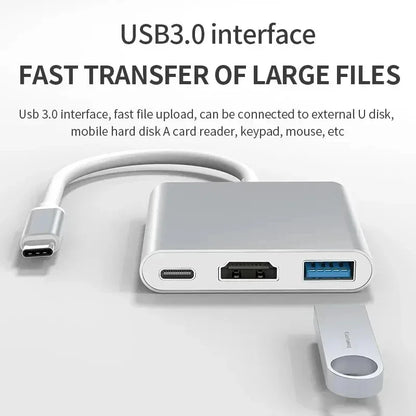 3-in-1 USB C Hub 100W Power Delivery USB 3.0 with 4K HDMI-Compatible for MacBook  Chromebook Steam Deck - Stable HUB Adapter