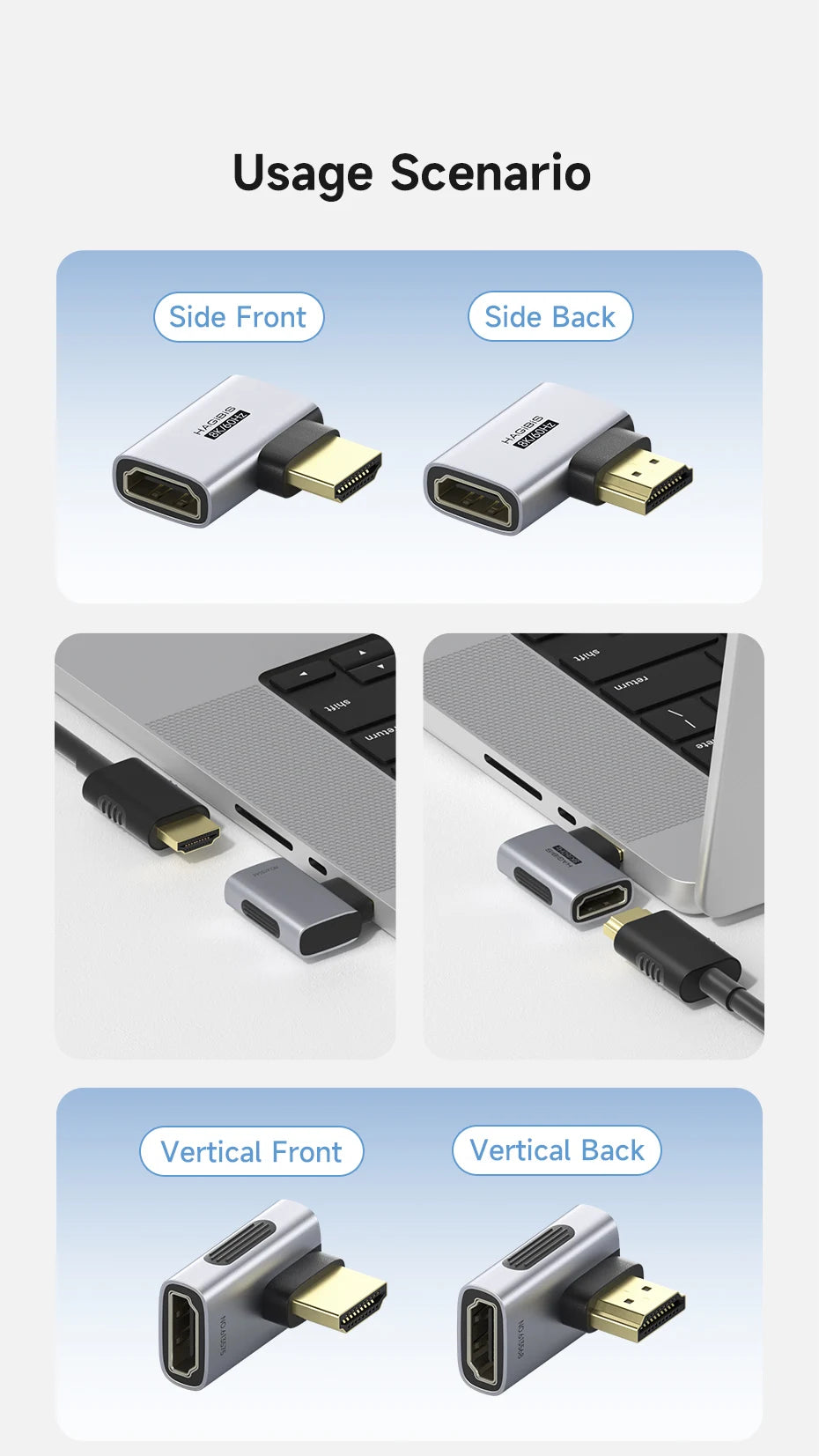 Hagibis HDMI to HDMI Adapter Right Angle 90 Degree Male to Female HDMI 2.1 Coupler  Cable Extender Connector Conventer L-Shaped