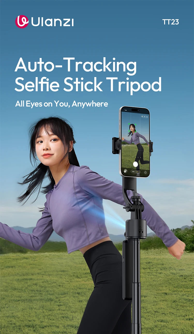 Ulanzi TT23 360° Auto-Tracking Selfie Stick Tripod Compact Foldable With Gesture Control Bluetooth Smart Face Tracking Tools