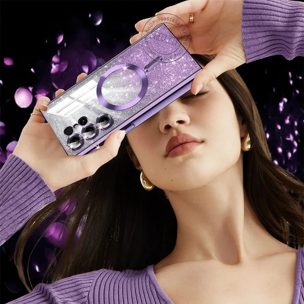 For Samsung Galaxy S26 S25 S24 S23 S22 S21 S20 Plus FE Case Note20 Ultra S24FE Plating Glitter Wireless Bling Cover Girls Women