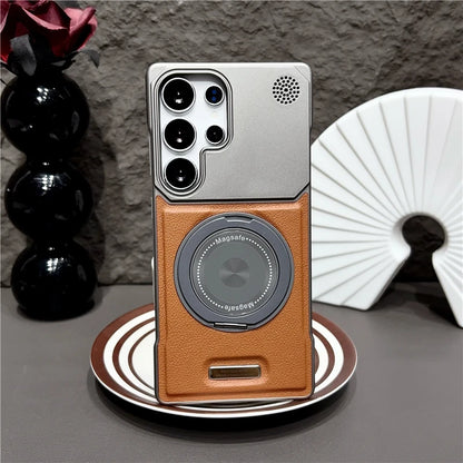 360 Rotating Bracket Hard PC Phone Case For Magsafe Samsung S26 S25 S24 S23 S22 Ultra Plus Magnetic Stand Holder Frameless Cover