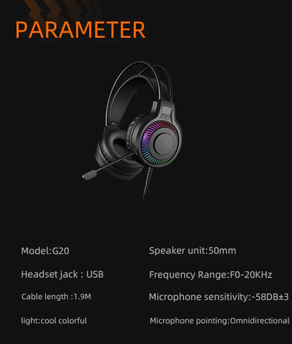Goldpo G20 Gaming Headphones For PC/PS4/PS5 7.1 Surround RGB Gaming Headset Gamer USB Wired Headphones with Noise Cancelling Mic