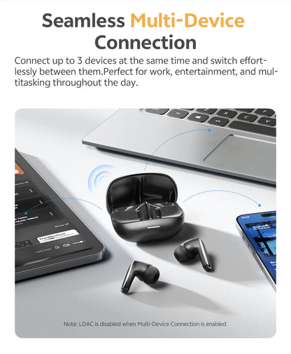 QCY HT21 Wireless Earphones Melobuds N65 -60dB AI Adaptive ANC Earbuds Bluetooth 6.0 LDAC Hi-Res Audio 8 Mics 50Hrs Headset