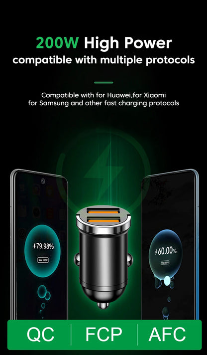 200W Dual USB Car Charger Pull Ring Fast Charging Car Phone Charger Adapter For Xiaomi Samsung Mini Car Charger