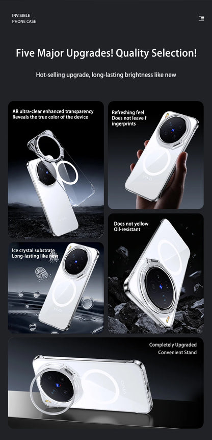 Acrylic Slim Frameless Transparent Case For Magsafe VIVO X300S X300 Pro Ultra Wireless Charging Lens Metal Stand Holder Cover