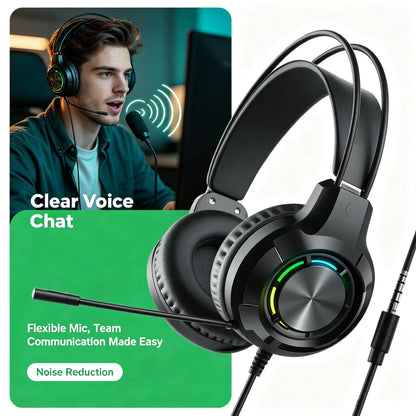 Over-Ear Gaming Headphone 7.1 Surround Sound ENC Noise Cancelling Mic RGB LED Wired Headset for PC PS4 PS5 Xbox Laptop Desktop