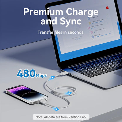 Vention Lightning Cable 2.4A for iPhone 14 13 12 11 8 Pro Max 2.4A USB A to Lightning Fast Charge Cord for iPad Phone Data Cable