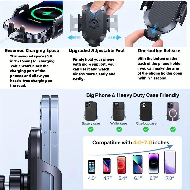 2-in-1 Car Cup Phone Mount with Adjustable Base 360-Degree Rotation Compatible with All Smartphones Travel Phone Holder
