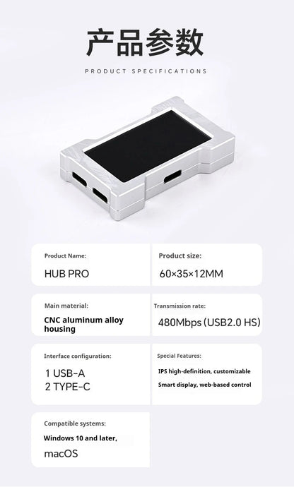 HMLAB ZNEO Gaming USB Hub - 2-to-3 Port, 8K Hz, Independent Power, With Screen, Trendy for Gaming Ambience Desk Setup