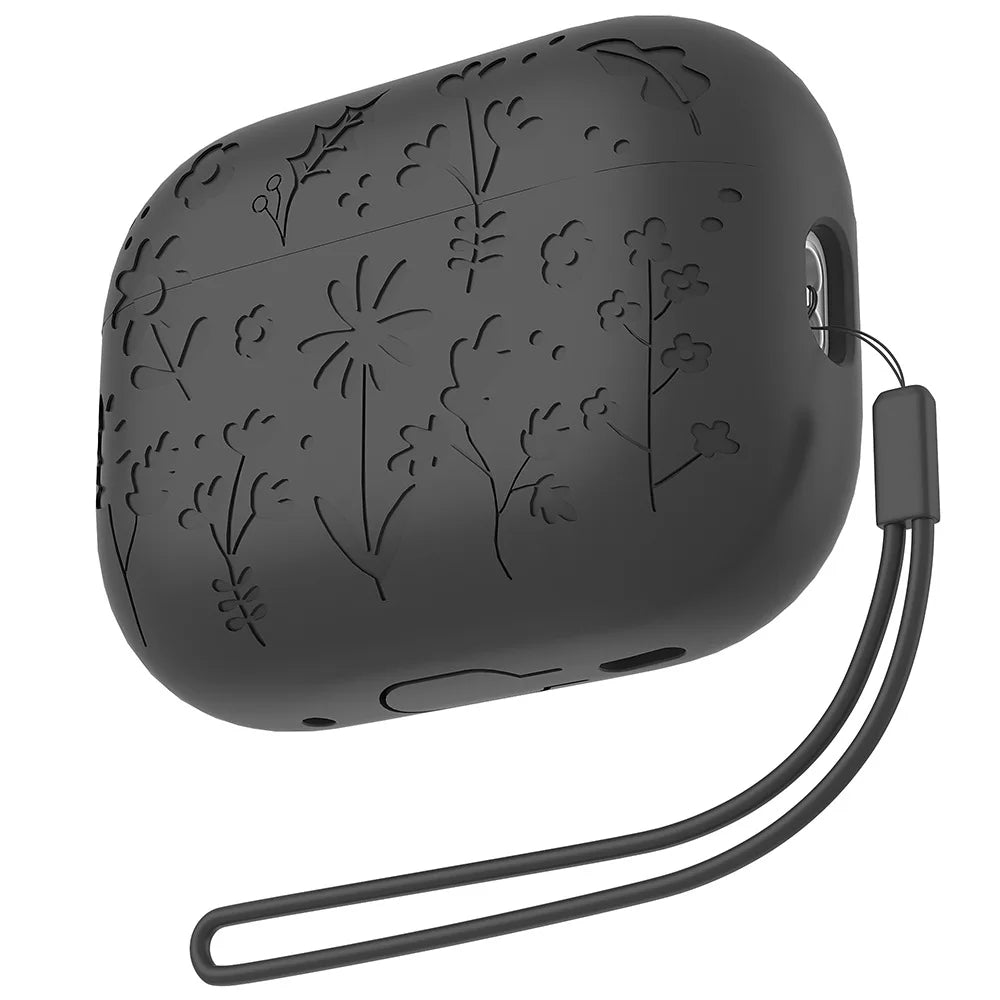 2025 New Flora Engraved Case for AirPods 4 Cover Shock-Proof Protective Silicone flower with Keychain for Apple Airpods 4 Case