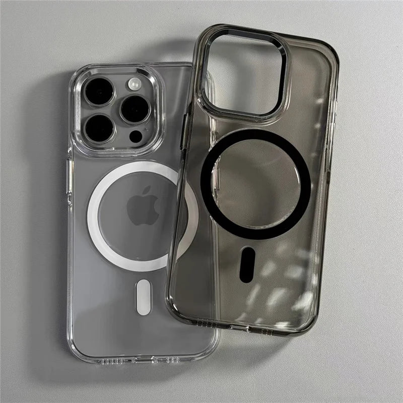 Transparent Wireless Charging for Magsafe Case for iPhone 18Pro 17 16 17Pro Max Alloy Lens Clear Shockproof Hard Armor Cover