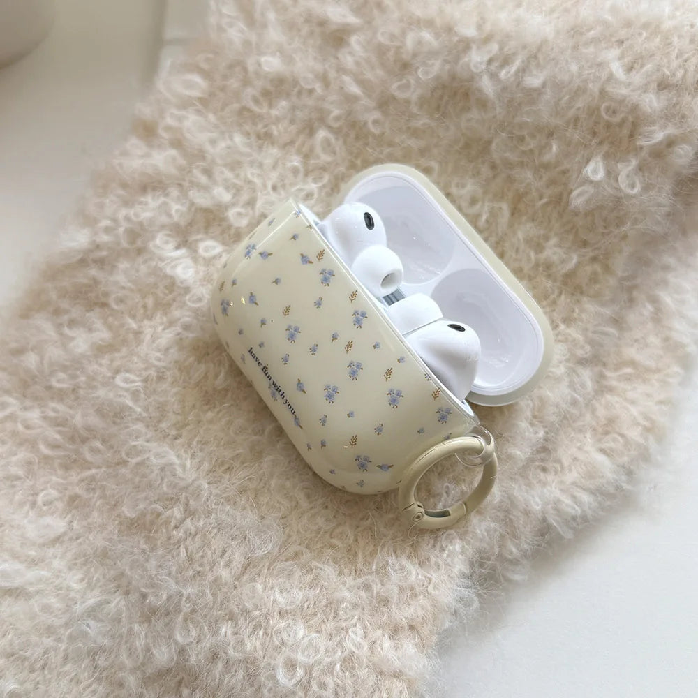 Korea Style Lovely Blue Flower Glossy Soft Silicone Earphone Case for Apple AirPods Pro 3nd Protective Cover for AirPods 4 Pro 2
